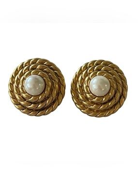 Vintage Alfred Sung Faux Pearl Gold Rope Earrings 80s 90s